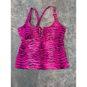 California Waves Plus Womens  Size 2X  Pink & Black Tiger Print Tankini Top Mate